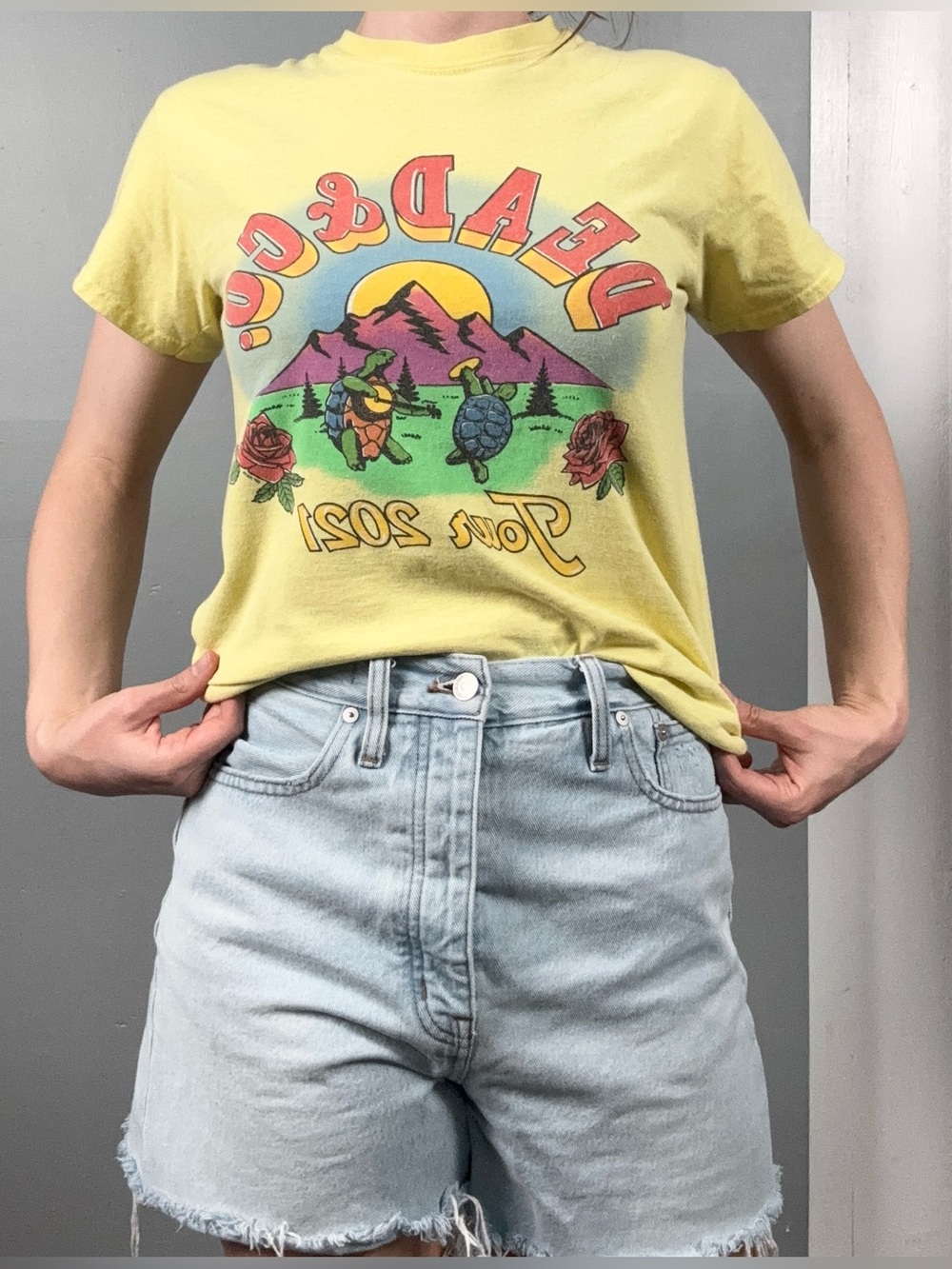 Dead & Co Yellow Vintage Style Graphic Grungy Band Tee